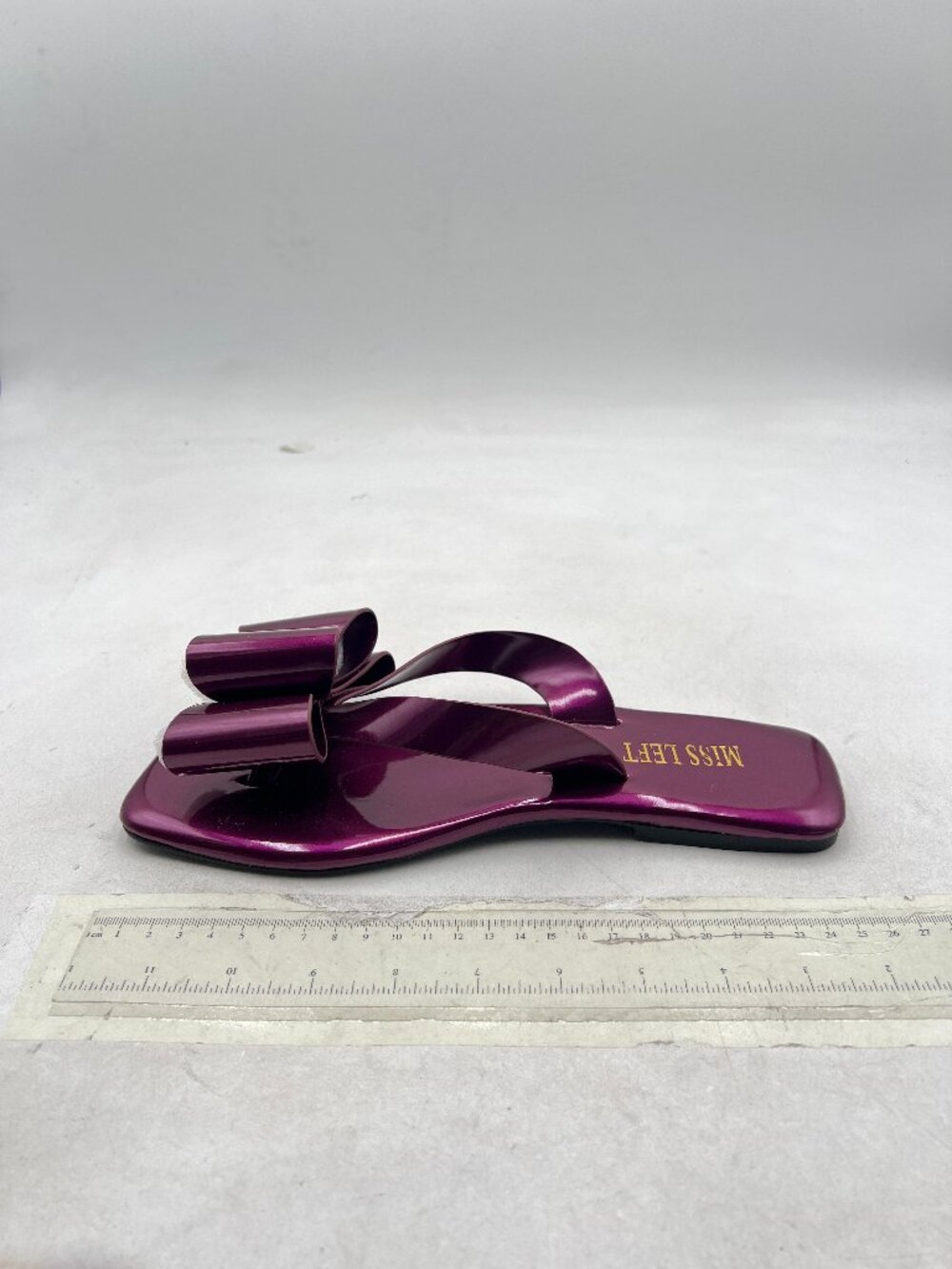 miss left Purple Versatile Open Toe Flip Flops Double Bowknots Slip on Sandal